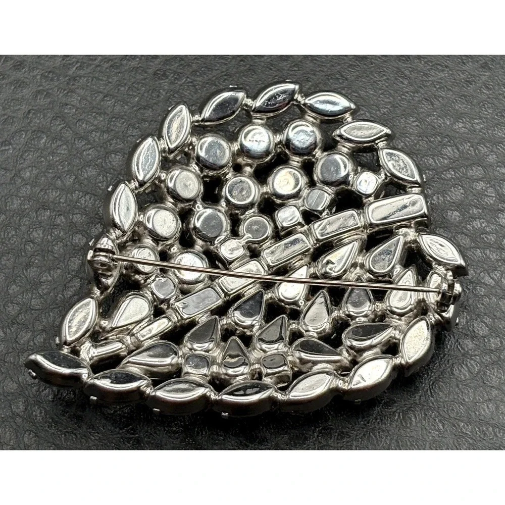 Vintage Huge Large Clear Rhinestone Leaf Brooch Pin GORGEOUS
